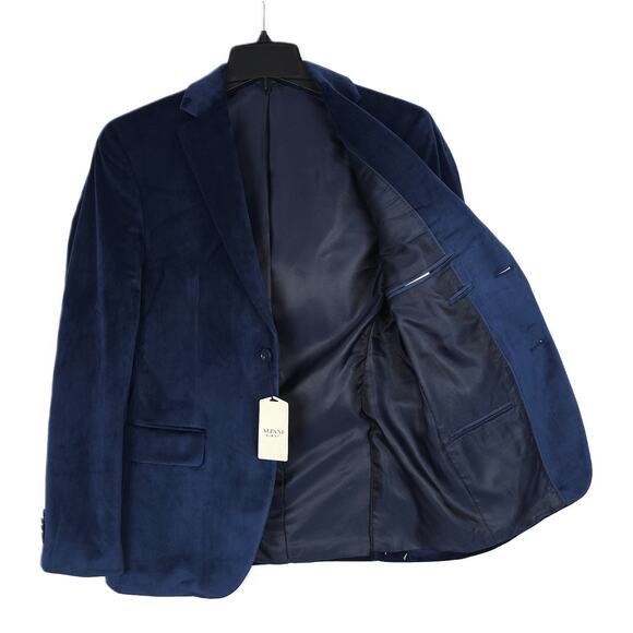 Alfani Mens Slim Fit Velvet Sport Coat Blazer 36S Blue Solid NWT - Picture 2 of 7